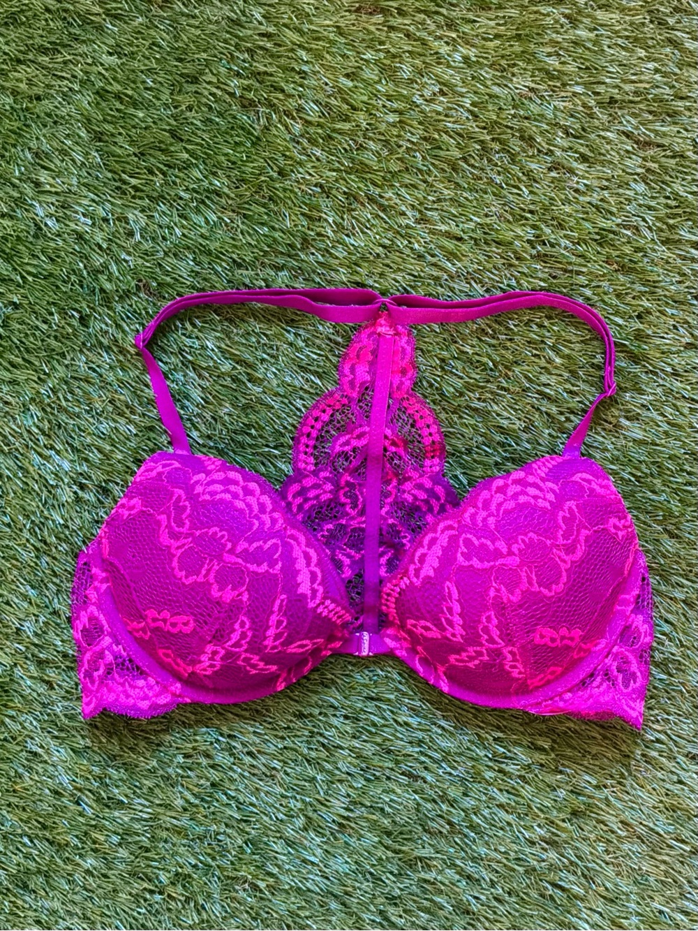 La Senza Obsession Hot Pink Lace Racerback Push-Up Bra Size 32C